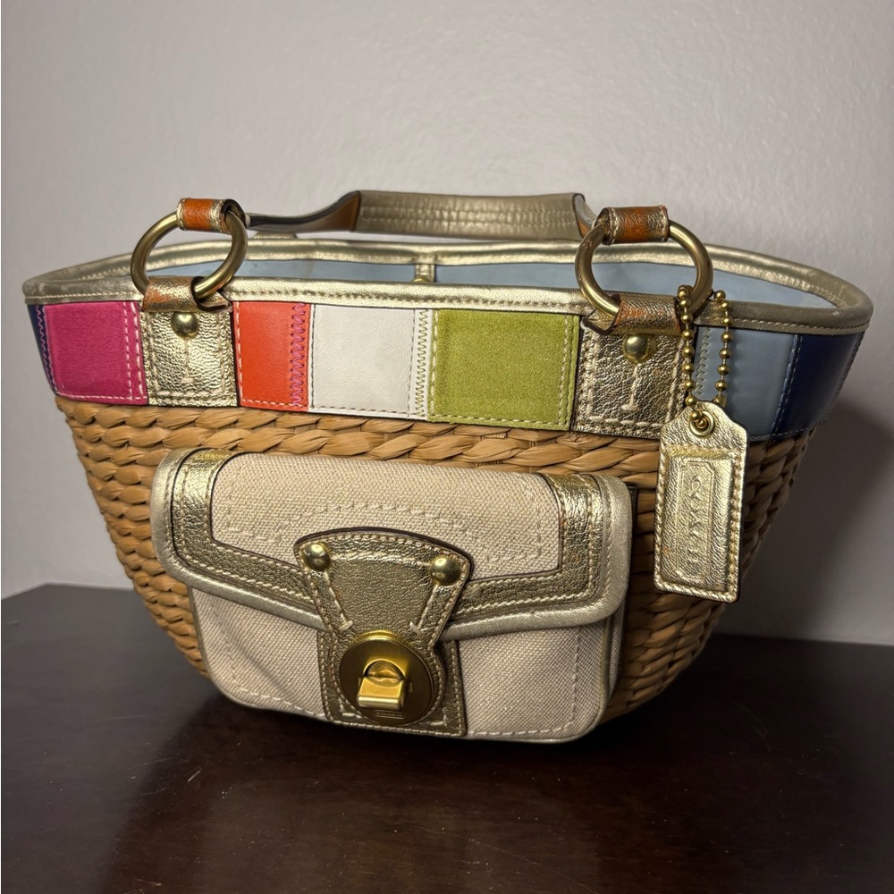 Rare Coach Colorful Patchwork Woven Tote Bag